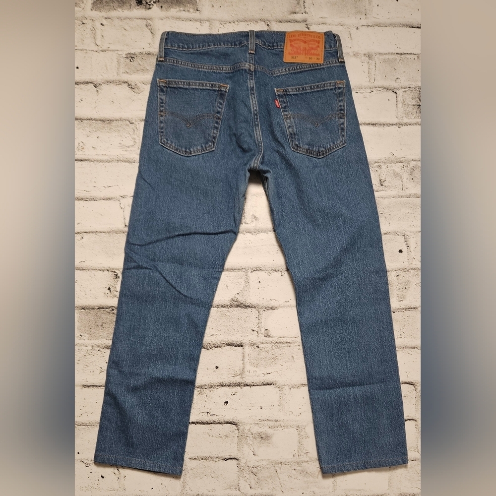 Levi’s 513 Slim Straight Jeans W30 Hemmed 27” Inseam Classic Blue - Picture 5 of 11